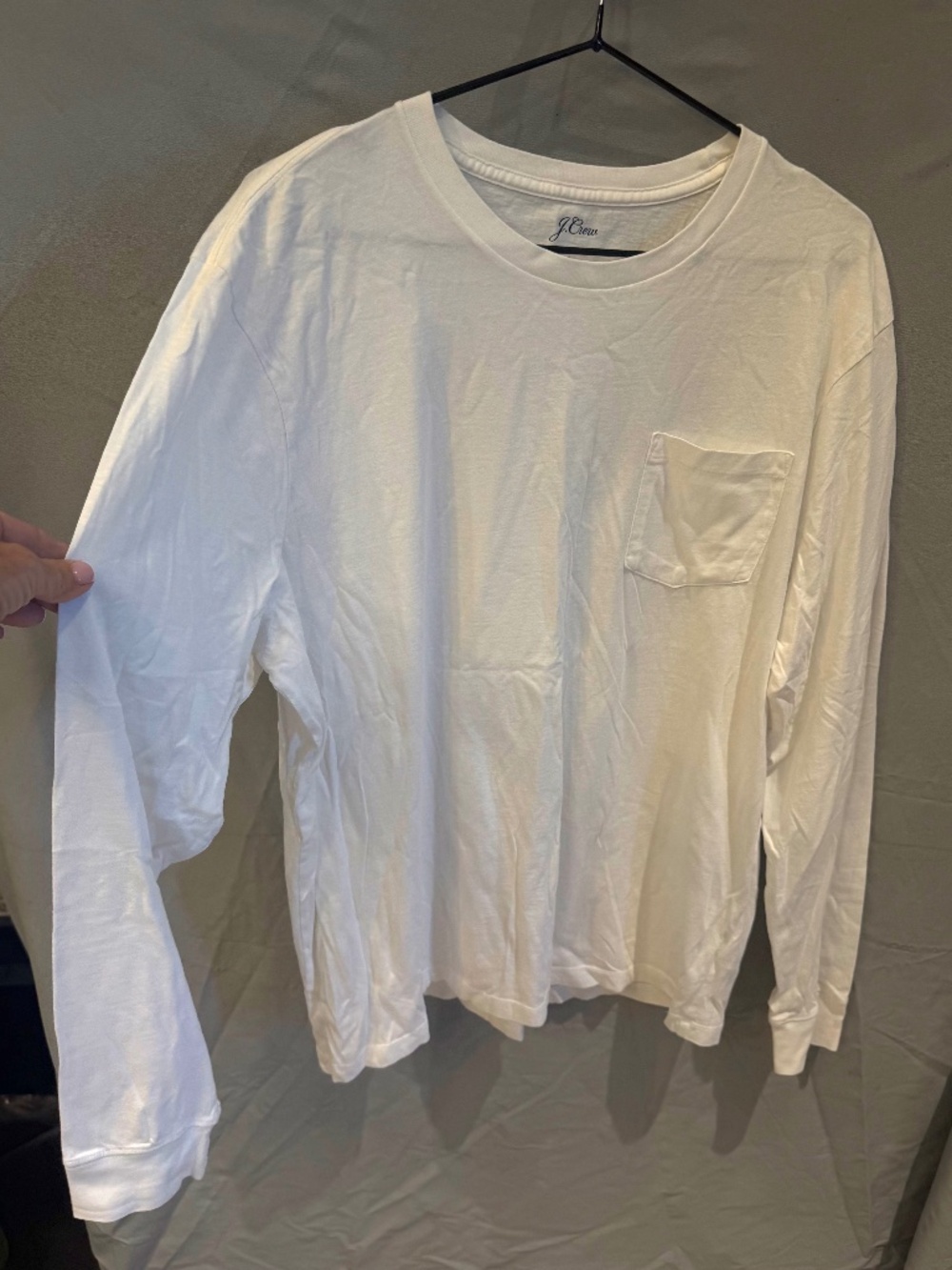 J. Crew Men's Washed White‎ 100% Cotton Long-Sleeve Crewneck Tee Size Large